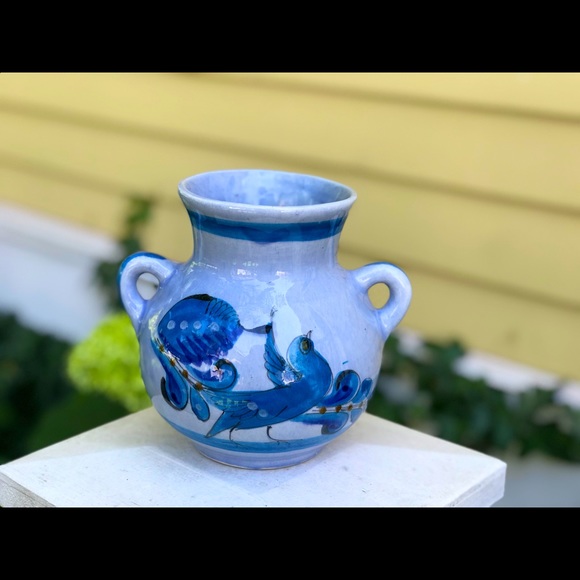 Blue Bird Mexican Folk Art Pottery Vase - Picture 2 of 9